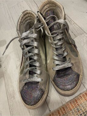 Golden Goose Silver and Glitter High-Top Sneakers